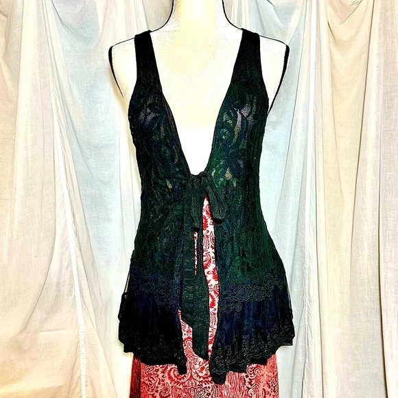 4/$35 Anthropologie Blue Bird Lace Vest - Picture 1 of 7